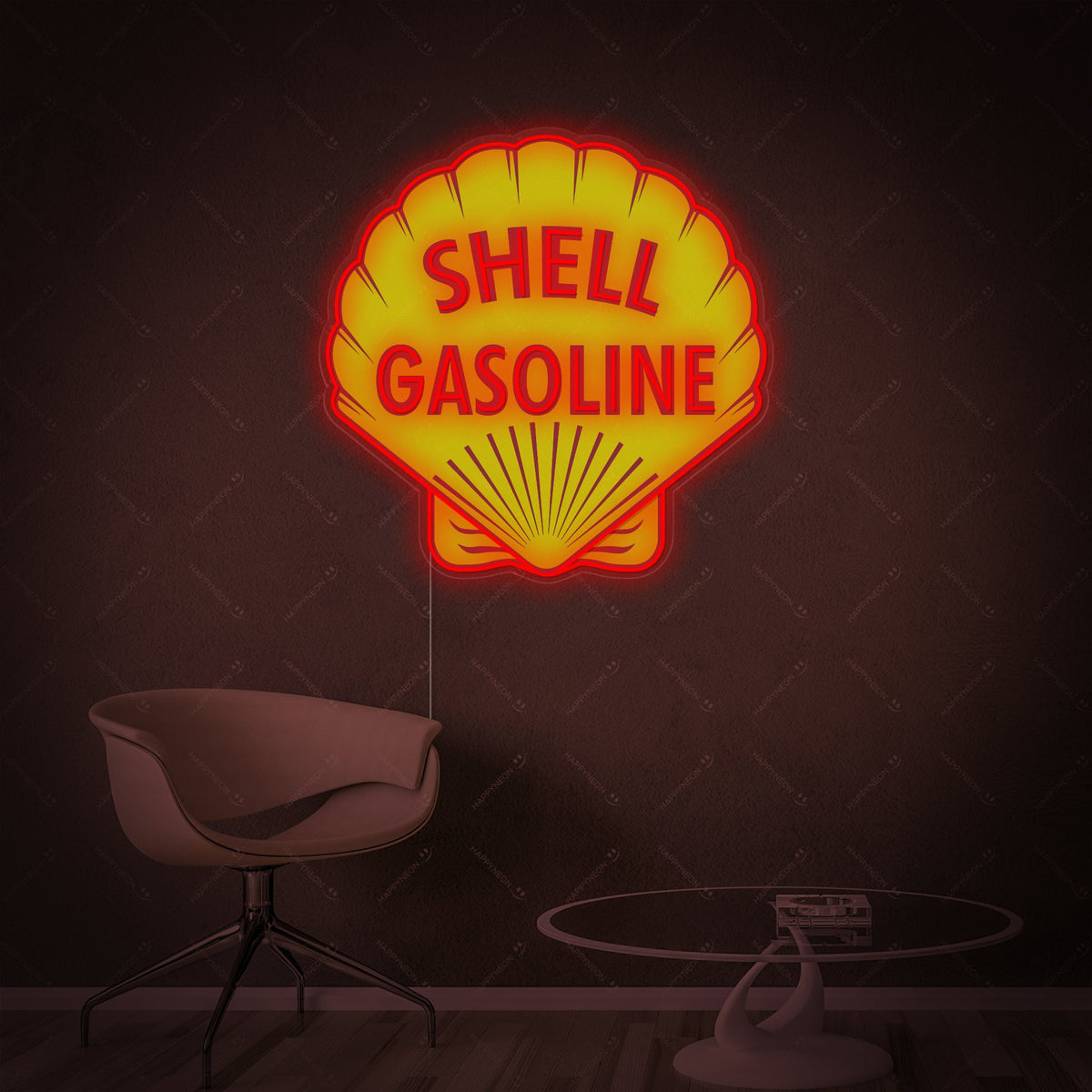 Insegna neon LED del logo Shell Gasoline giallo e rosso
