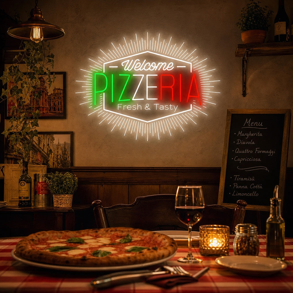 "Welcome Pizzeria" Insegna al neon