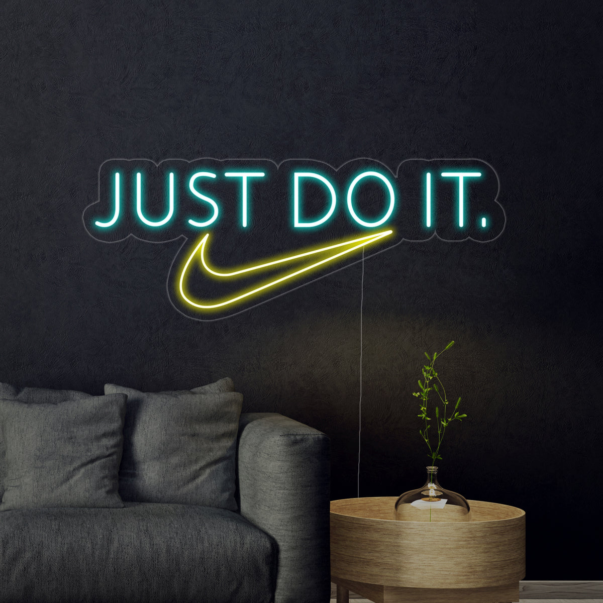 Insegna al neon LED con scritta “Just Do It” e logo Nike Swoosh.