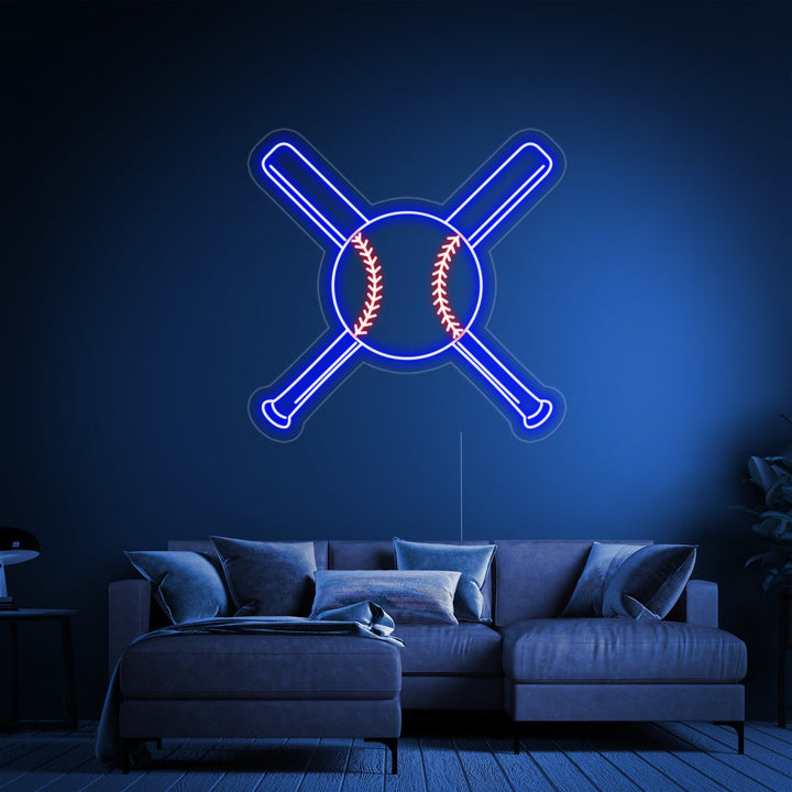 "Mazze Da Baseball Incrociate Con Palla" Insegna al neon