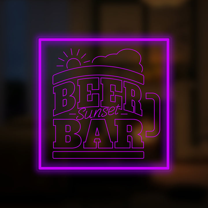 "Beer Bar Sunset, Bicchiere di birra" Mini Insegna al neon