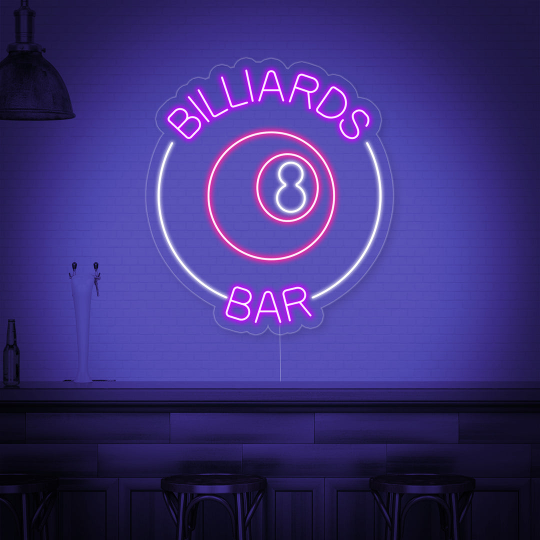 "Billiards 8 Bar, Logo Di Bar Biliardo" Insegna al neon