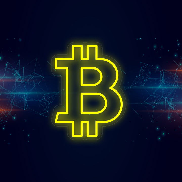 Insegna neon LED logo Bitcoin giallo