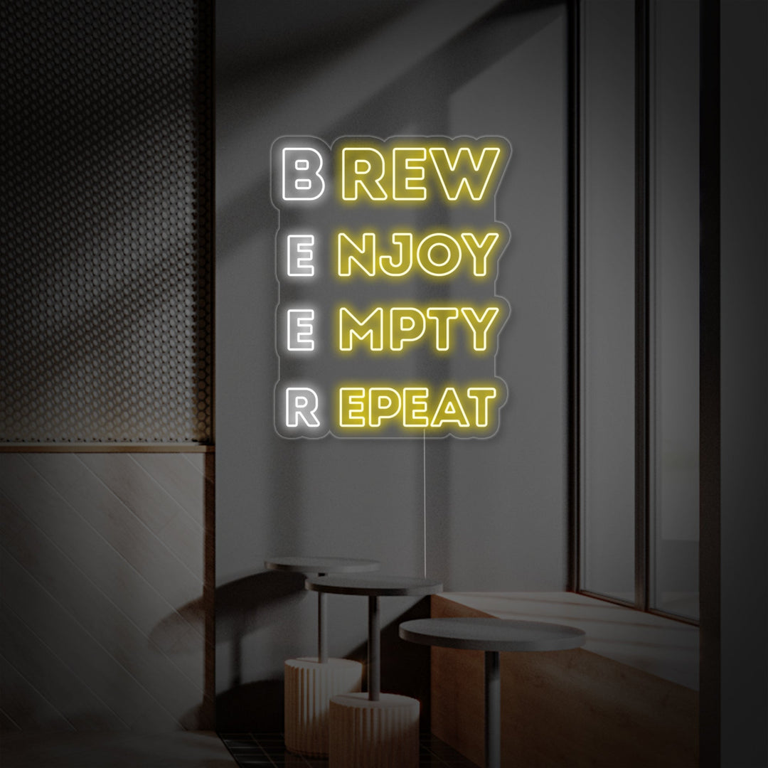 "Brew Enjoy Empty Repeat Beer Bar" Insegna al neon