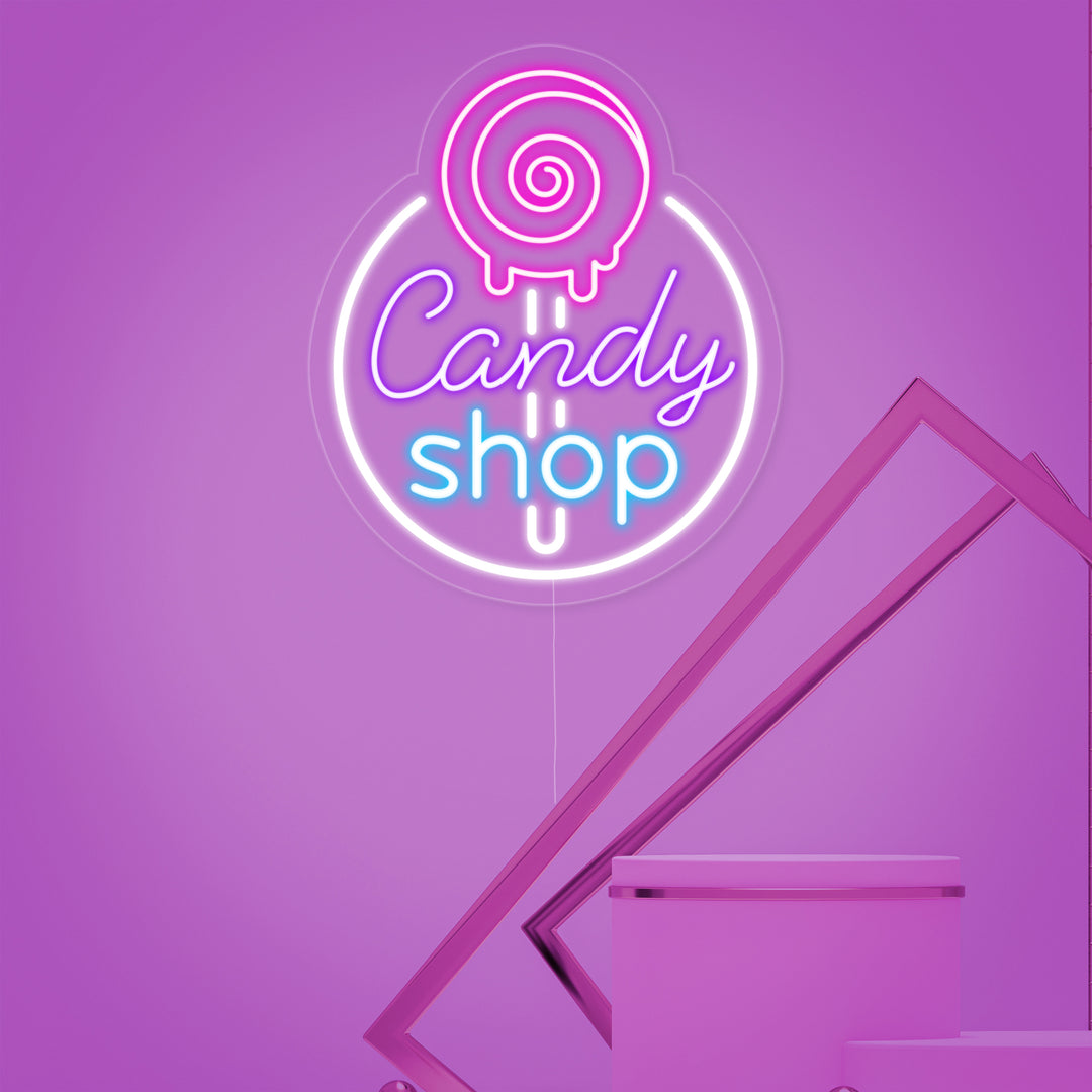 "Candy Shop, Logo Negozio Di Caramelle" Insegna al neon