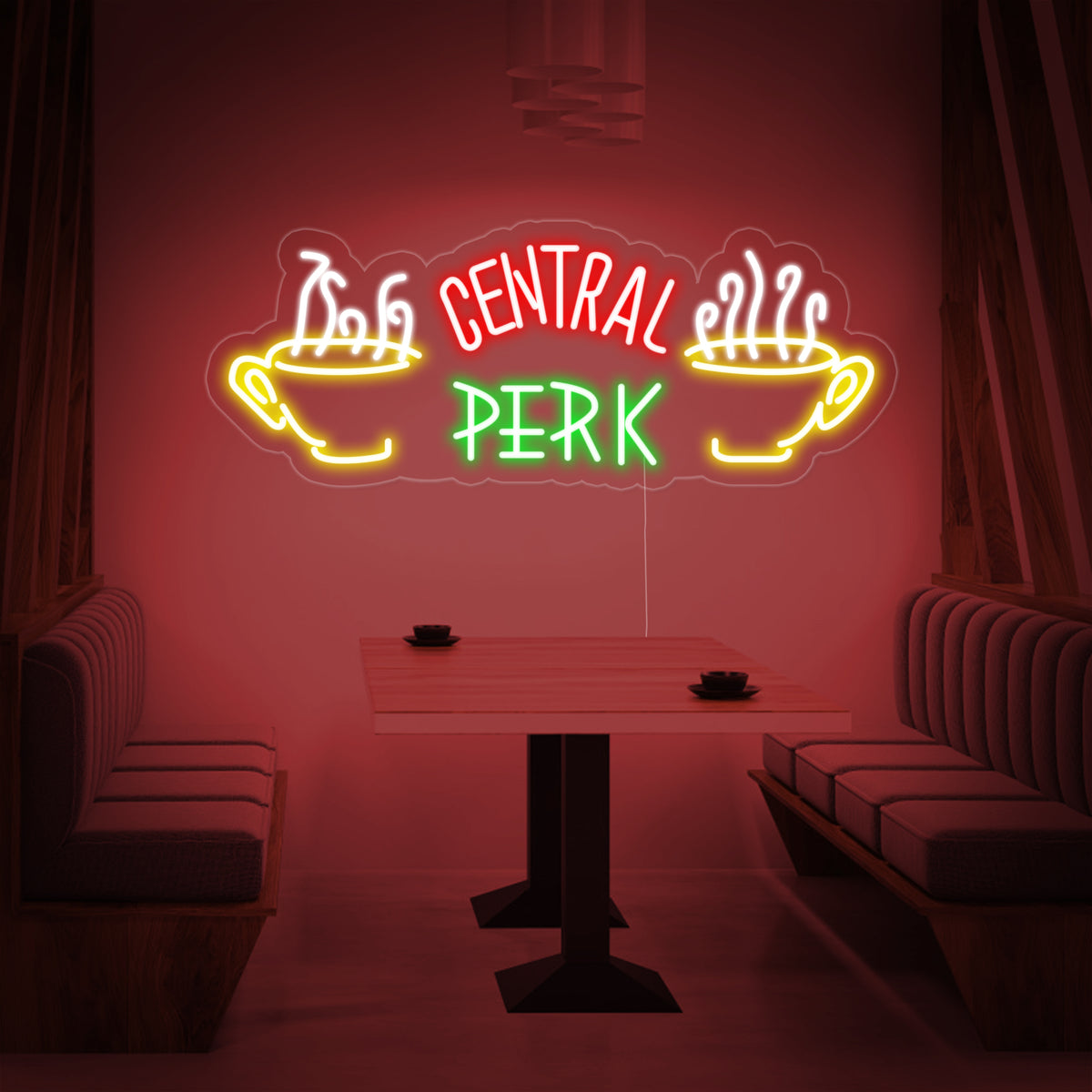 Insegna neon LED Central Perk con tazze di caffè