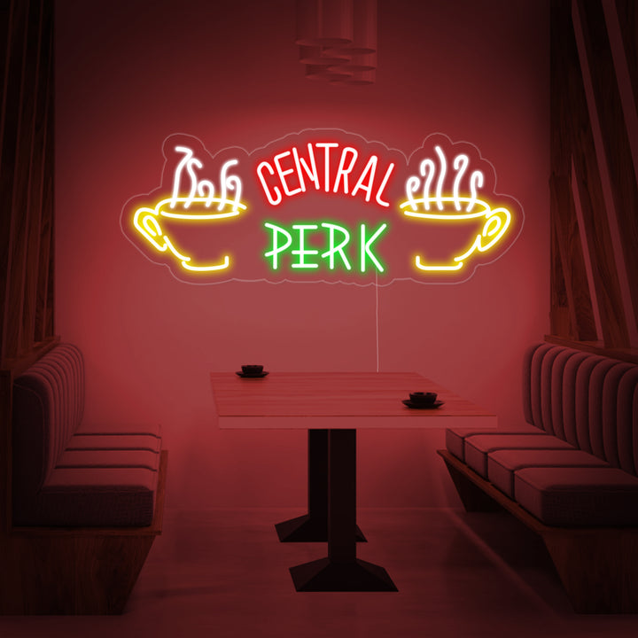 Insegna neon LED Central Perk con tazze di caffè