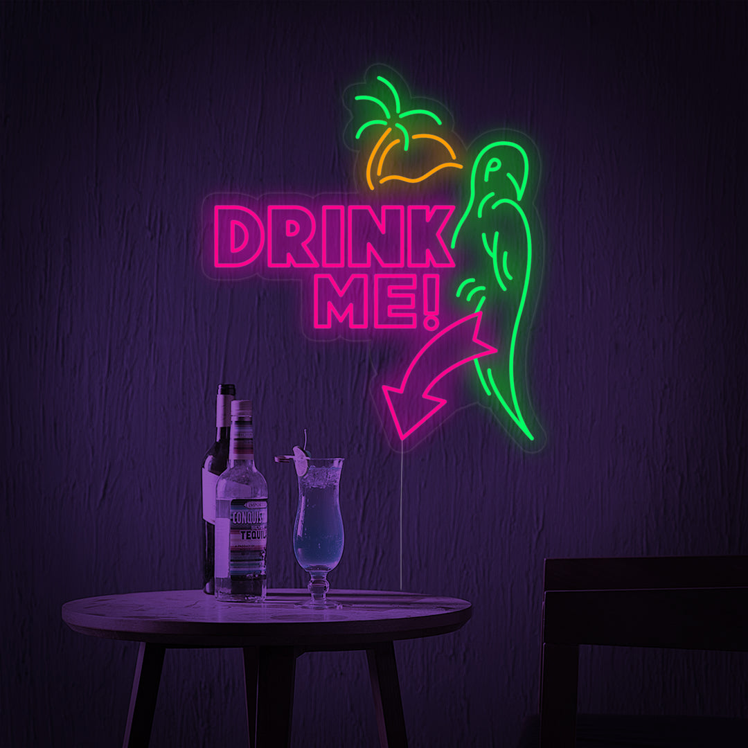 "pappagallo, Drink Me" Insegna al neon