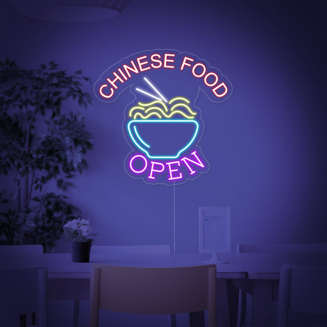 "Chinese Food Open, Noodles" Insegna al neon