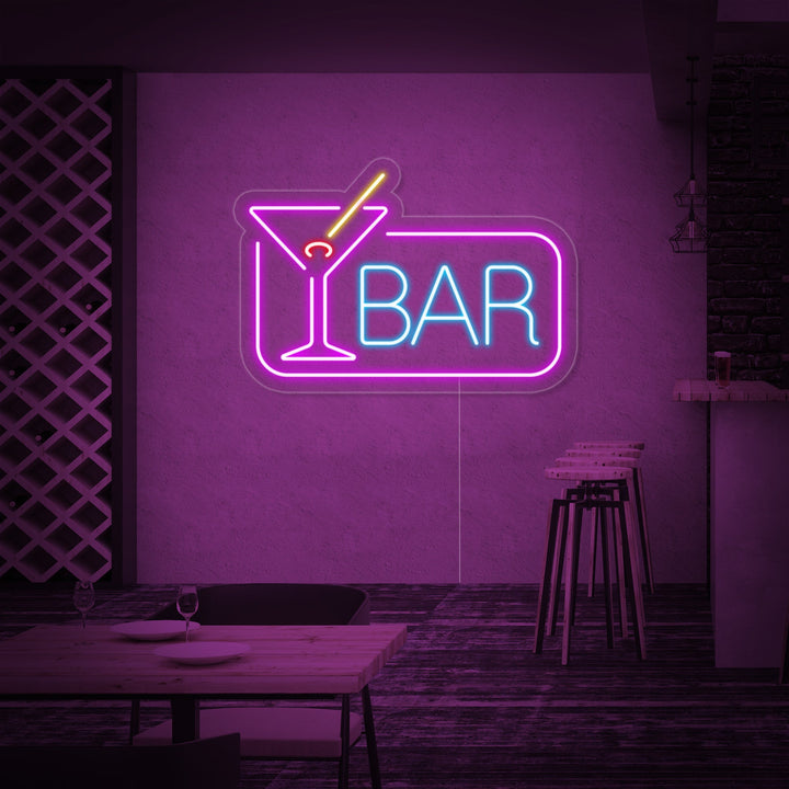 Insegna neon LED con bicchiere Martini e la parola “BAR”