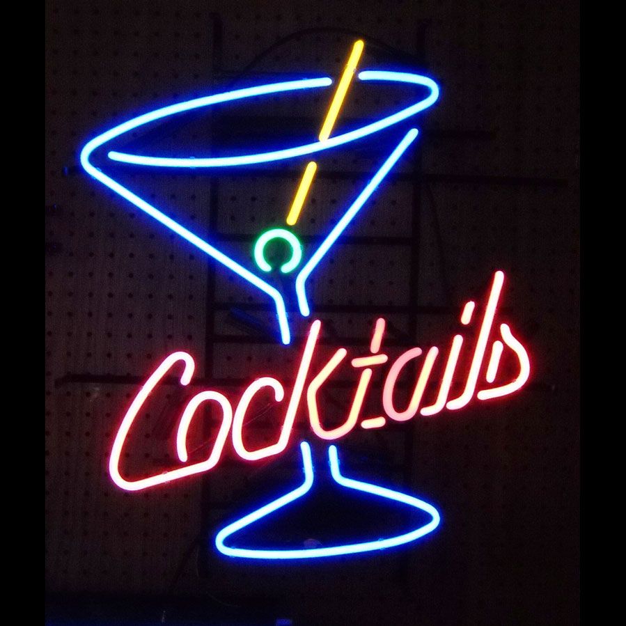 "Cocktails, Calice Da Martini, Birra Con Logo" Insegna al neon