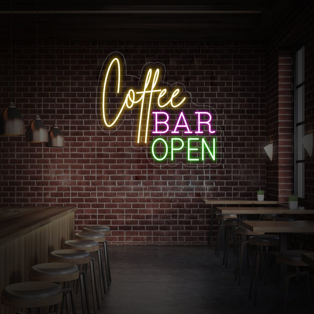 "Coffee Bar Open" Insegna al neon