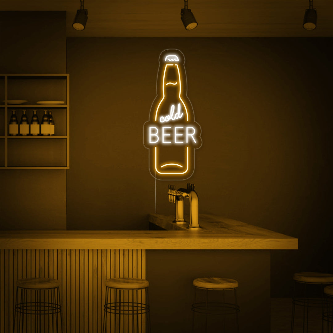 "Cold Beer Bottiglia Di Birra Bar" Insegna al neon