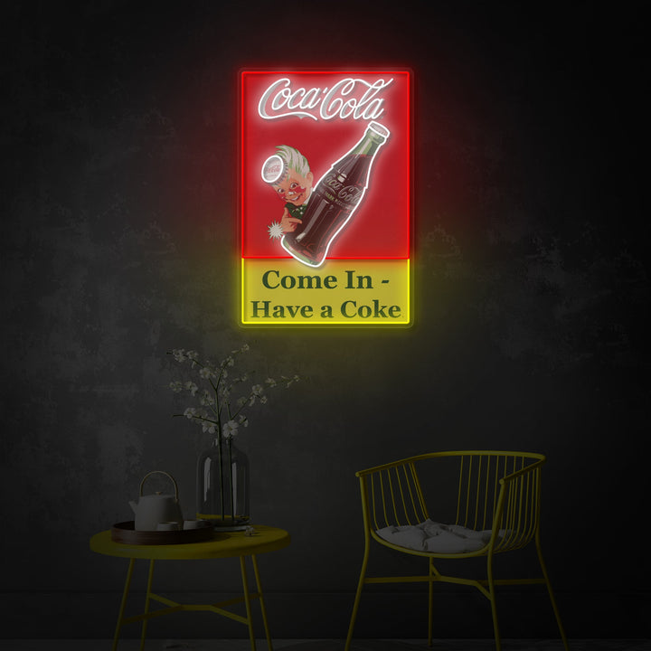 "Come In Have A Coke, logo del negozio" Insegna al neon a LED stampata con UV