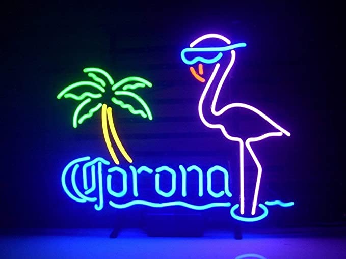 "Birra Bar Con Palma Fenicottero Rosa" Insegna al neon