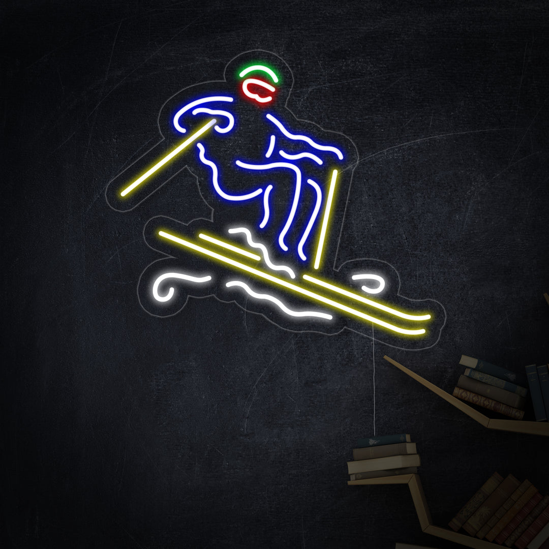 "Sciatore Da Discesa Realizzato A Mano" Insegna al neon