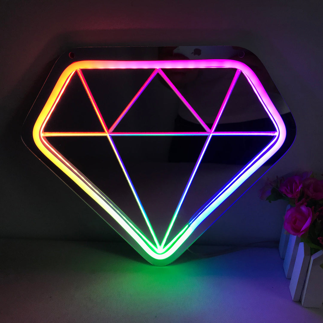 "Diamante, Cambio Di Colore Sognante" Insegna al neon con supporto a specchio
