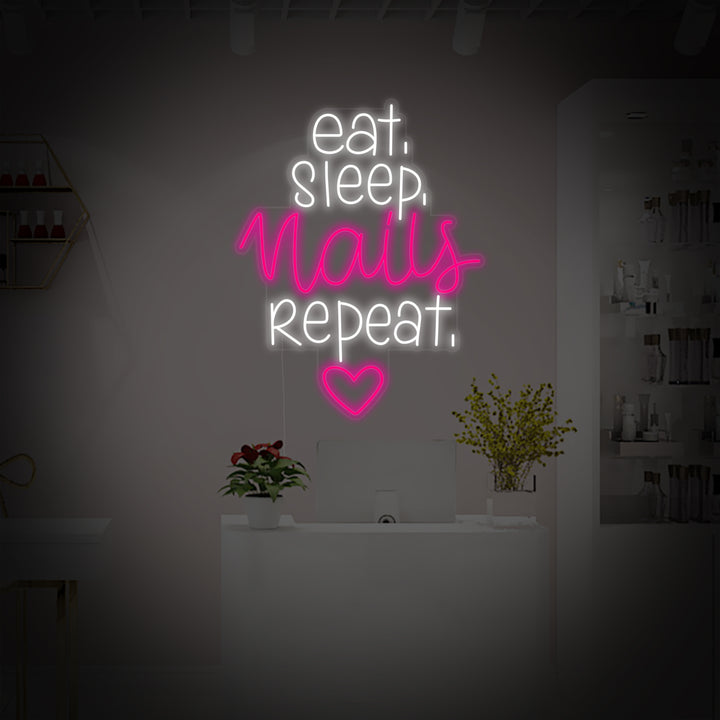 "Studio Unghie Eat Sleep Nails Repeat" Insegna al neon