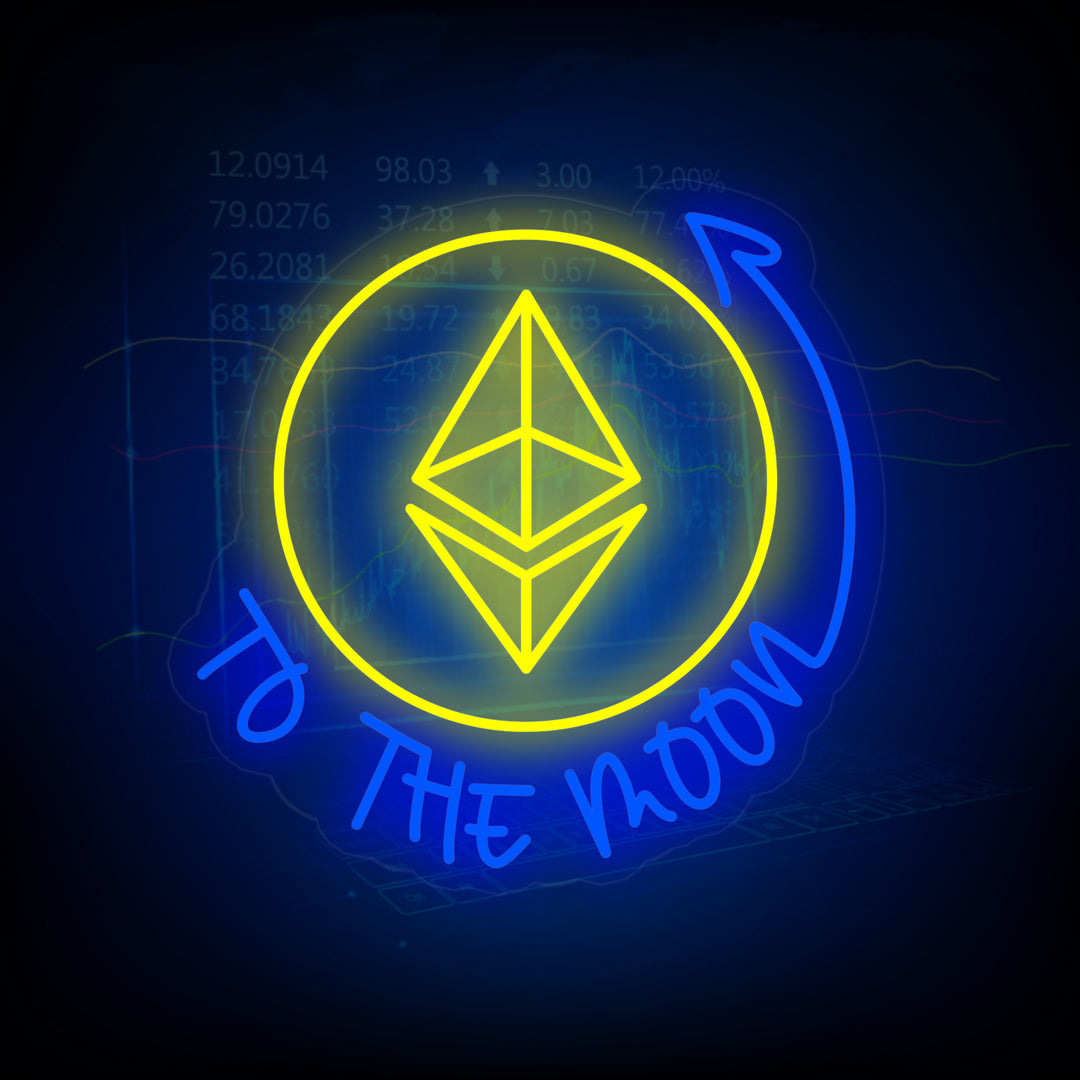 "Ethereum, to the Moon" Insegna al neon