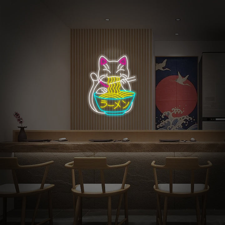 Insegna neon LED gatto ramen giapponese