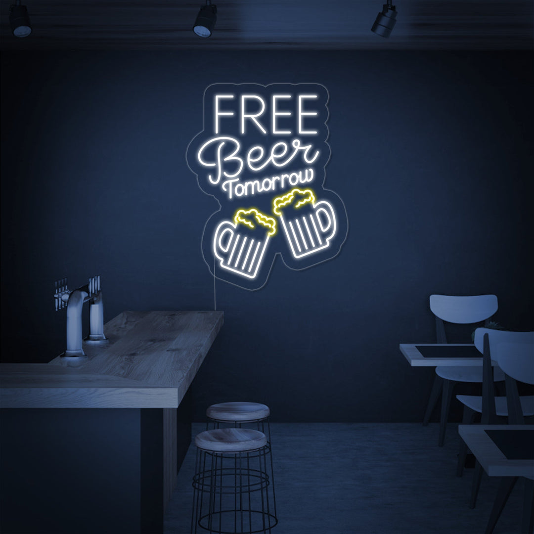 "Free Beer Tomorrow Bar" Insegna al neon