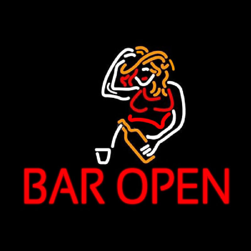 "Ragazza, Bar Open" Insegna al neon