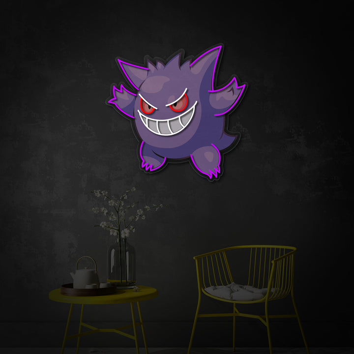 "Gengar, decorazione del gioco" Insegna al neon a LED stampata con UV