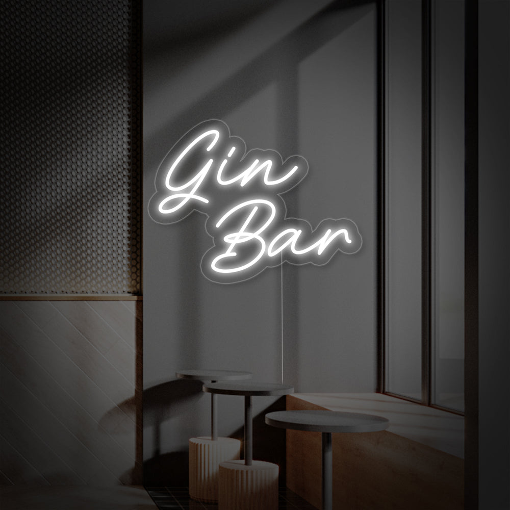Insegna neon LED bianca con la scritta “Gin Bar”
