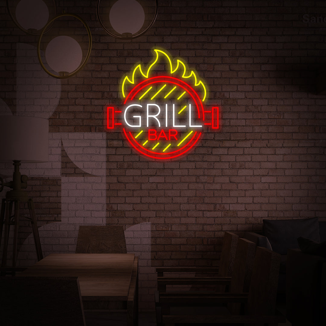 "GRILL, Barbecue Bar" Insegna al neon