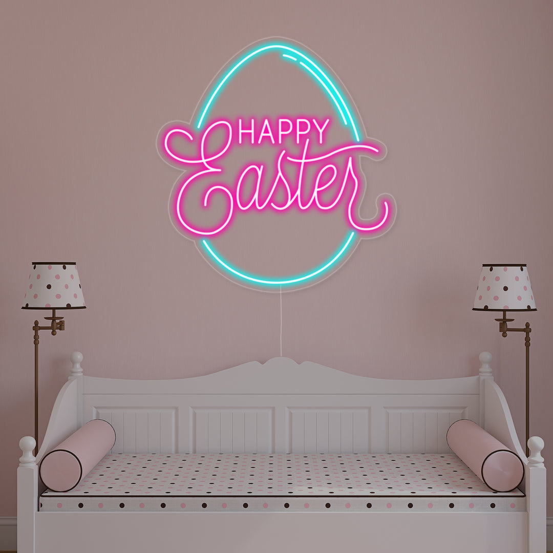 "Uovo, Happy Easter" Insegna al neon