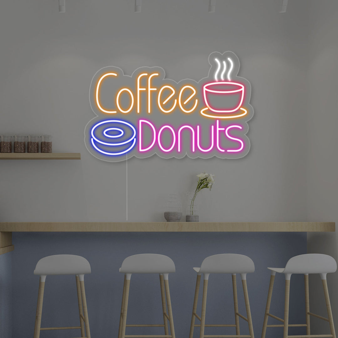 "Caffè caldo, Coffee Donuts" Insegna al neon