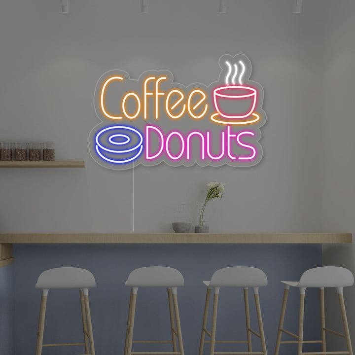 "Caffè caldo, Coffee Donuts" Insegna al neon