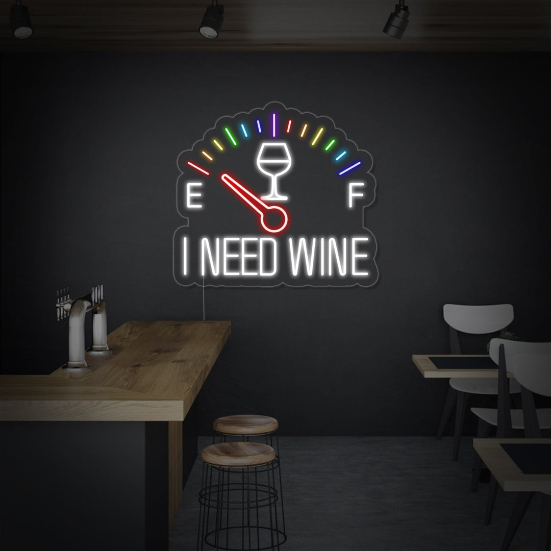 "I Need Wine Orologio" Insegna al neon