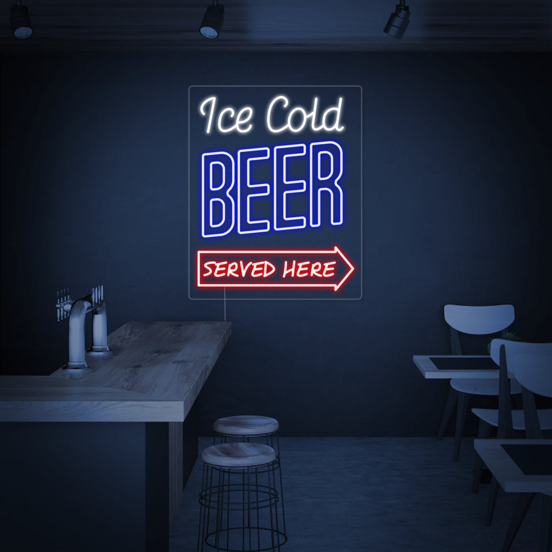 "Ice Cold Beer Served Here Bar" Insegna al neon