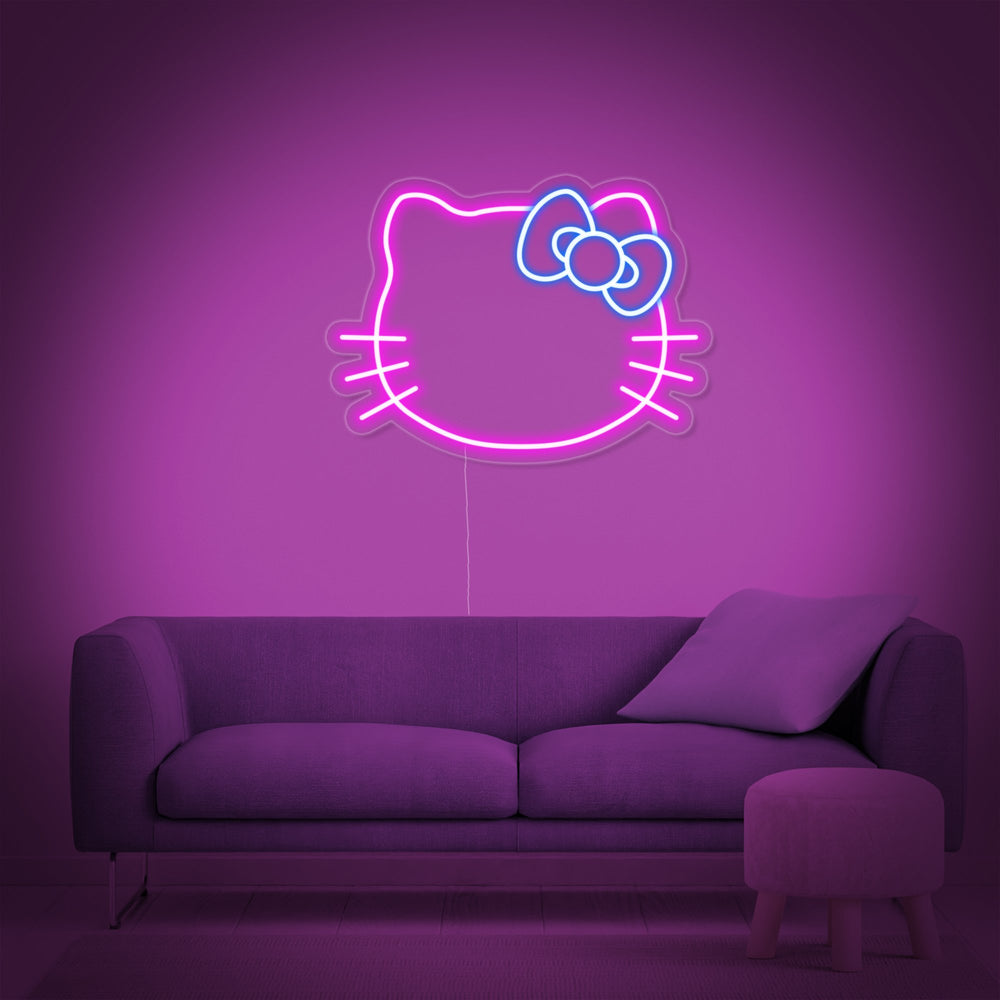 Insegna al neon LED rosa con il volto di Hello Kitty.