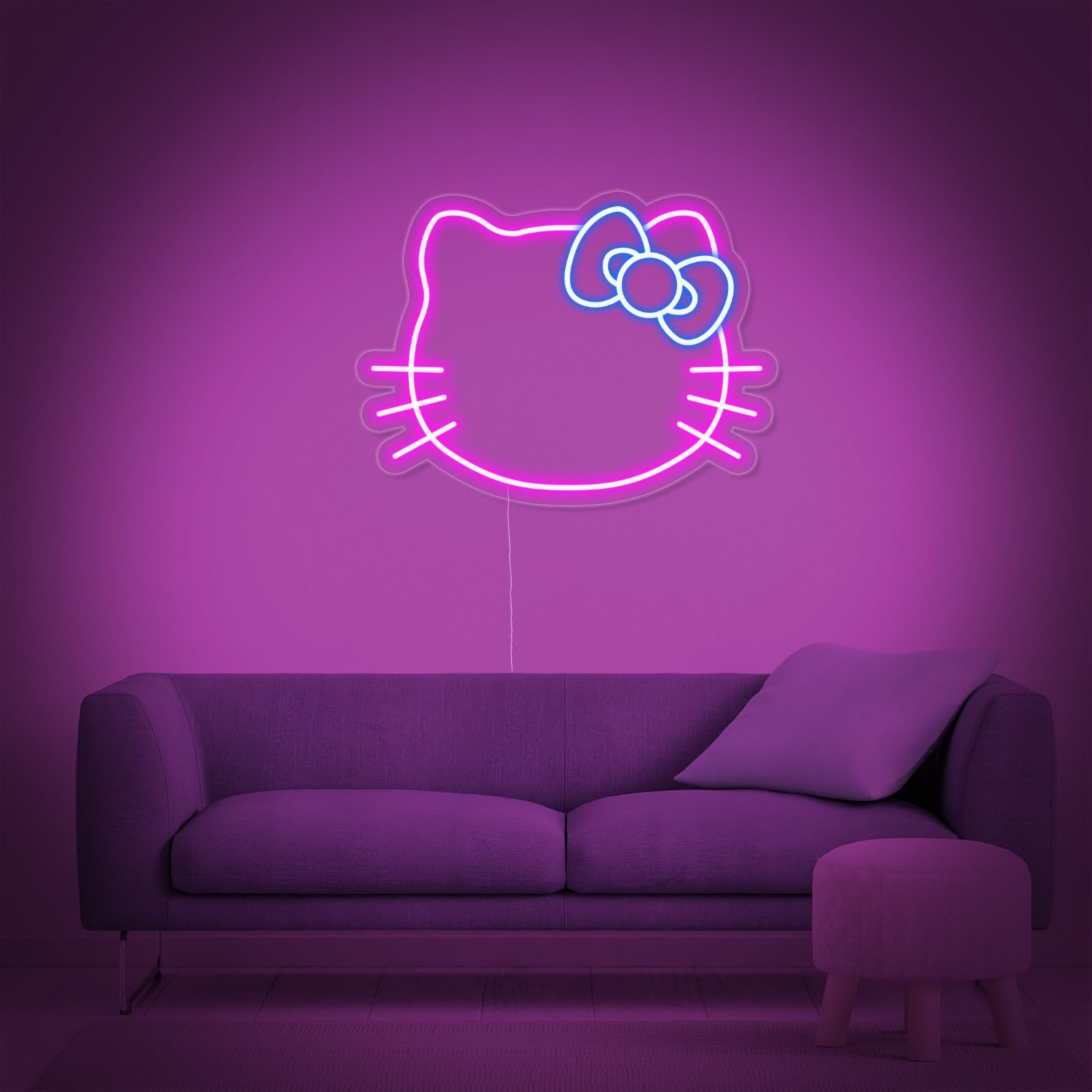 Insegna al neon LED rosa con il volto di Hello Kitty.