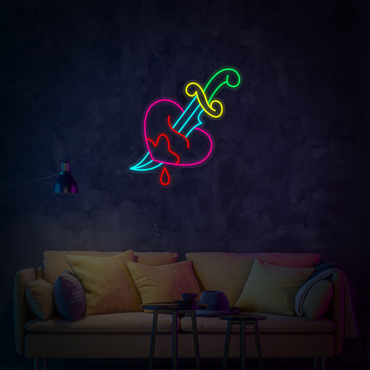 "Coltello, Delusione D'Amore, Amore" Insegna al neon