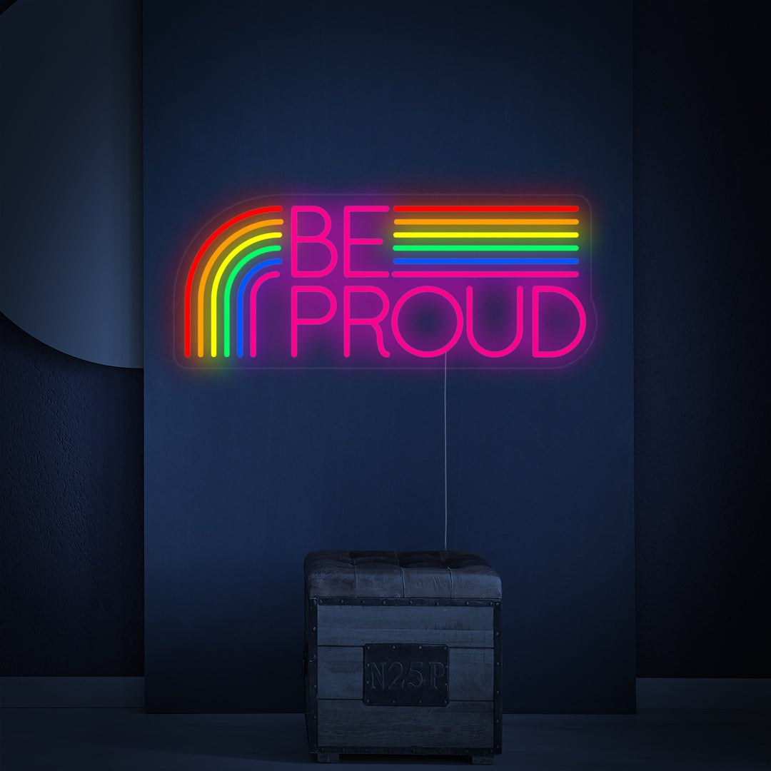 "LGBT Be Proud, Arcobaleno" Insegna al neon