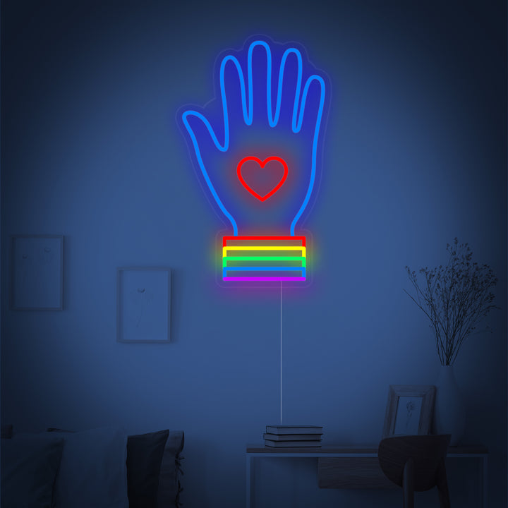 "Bandiera Arcobaleno Lgbt Pride Unica, Mano" Insegna al neon