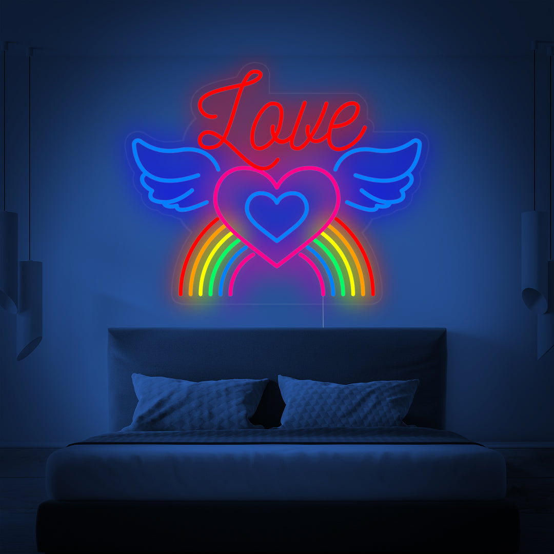 "LGBT LOVE, Arcobaleno, Ali" Insegna al neon