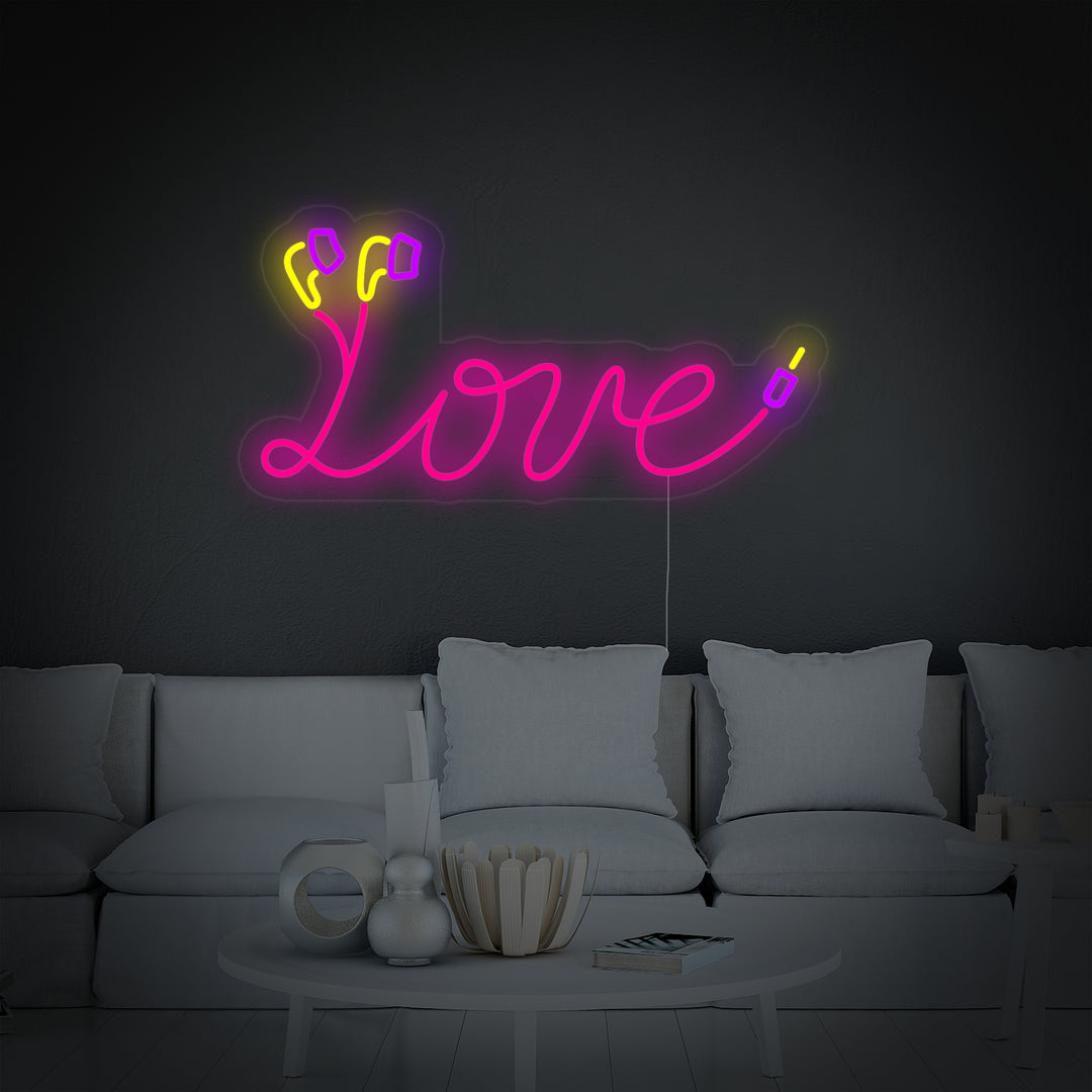 "love, Cavo delle cuffie" Insegna al neon