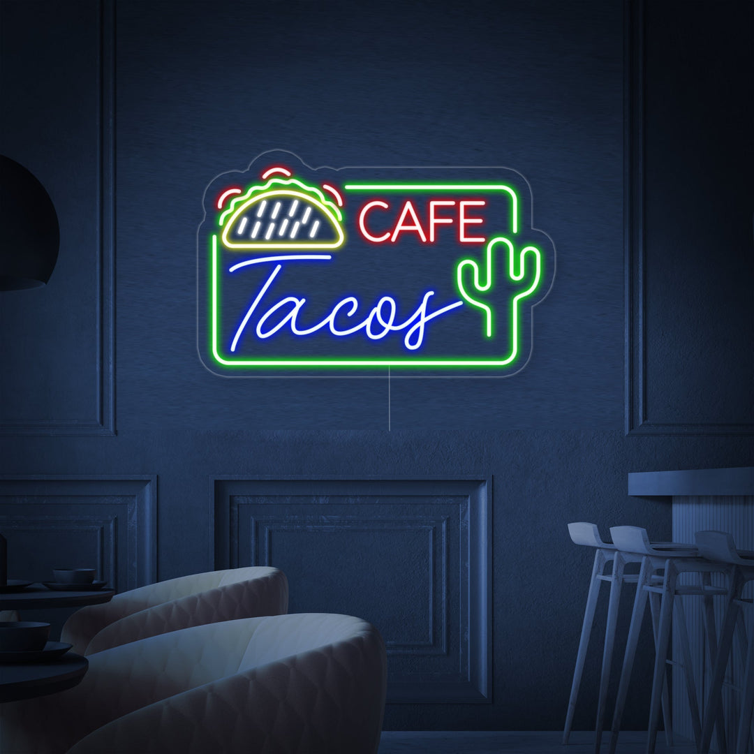 "CAFE TACOS, Cibo messicano" Insegna al neon