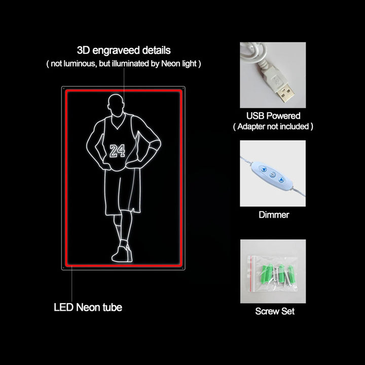 "Giocatore Di Pallacanestro 24" Insegna al neon In Miniatura