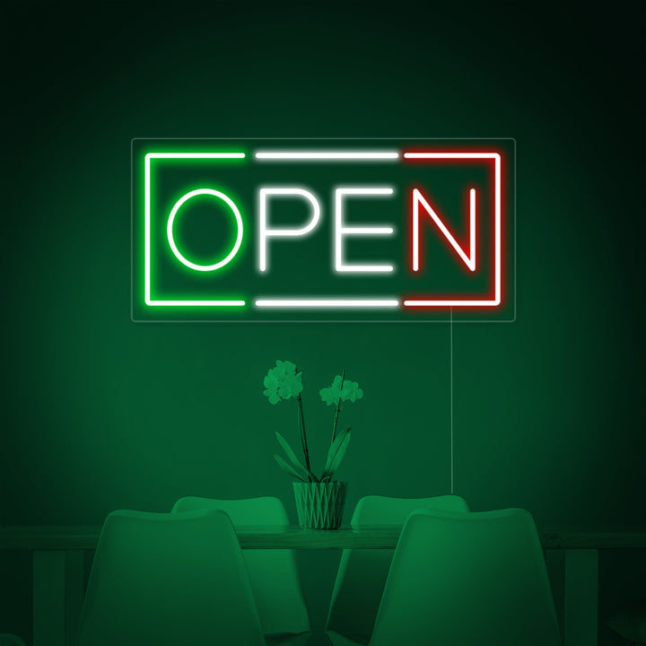 Insegna neon LED OPEN bicolore