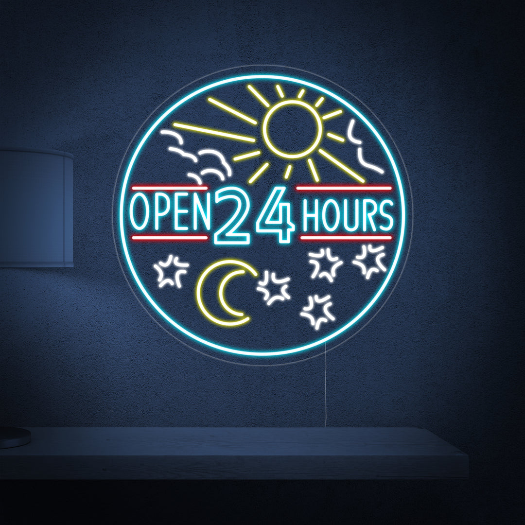 "Open 24 Hours" Insegna al neon