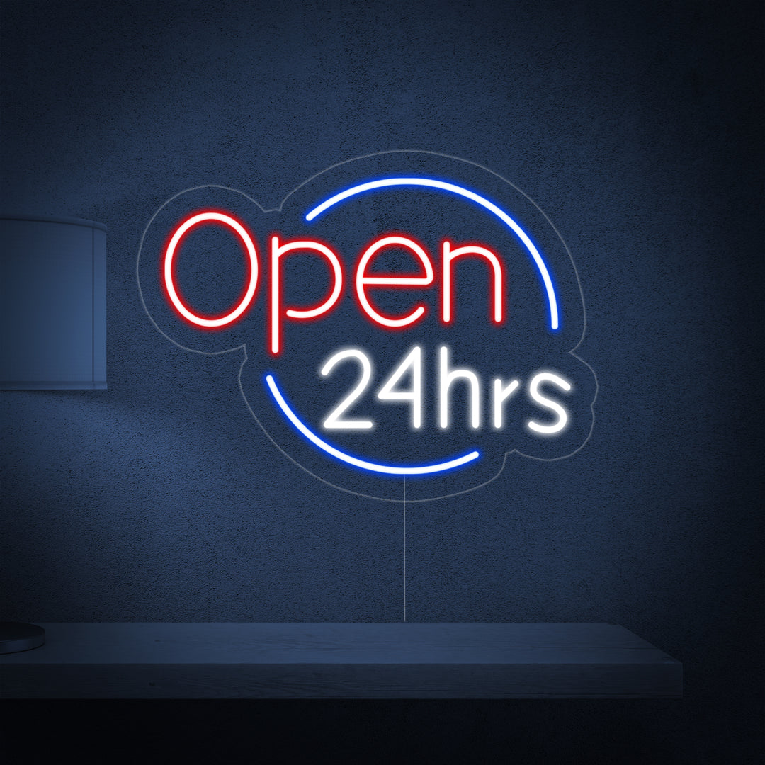 "Open 24 Hrs" Insegna al neon