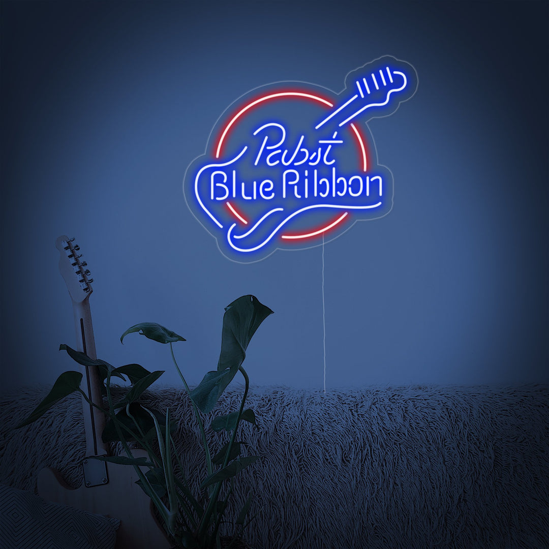"Pabst Blue Ribbon, Chitarra" Insegna al neon