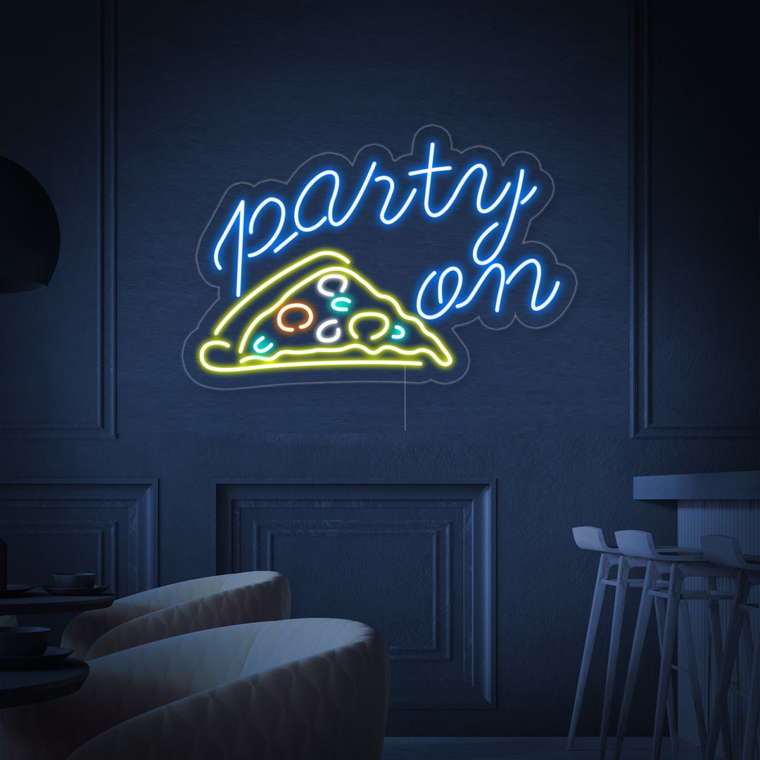 "Party On Pizza" Insegna al neon