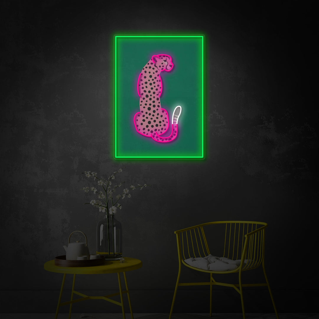 "Pop art tropicale di ghepardo africano rosa africano" Insegna al neon a LED stampata con UV