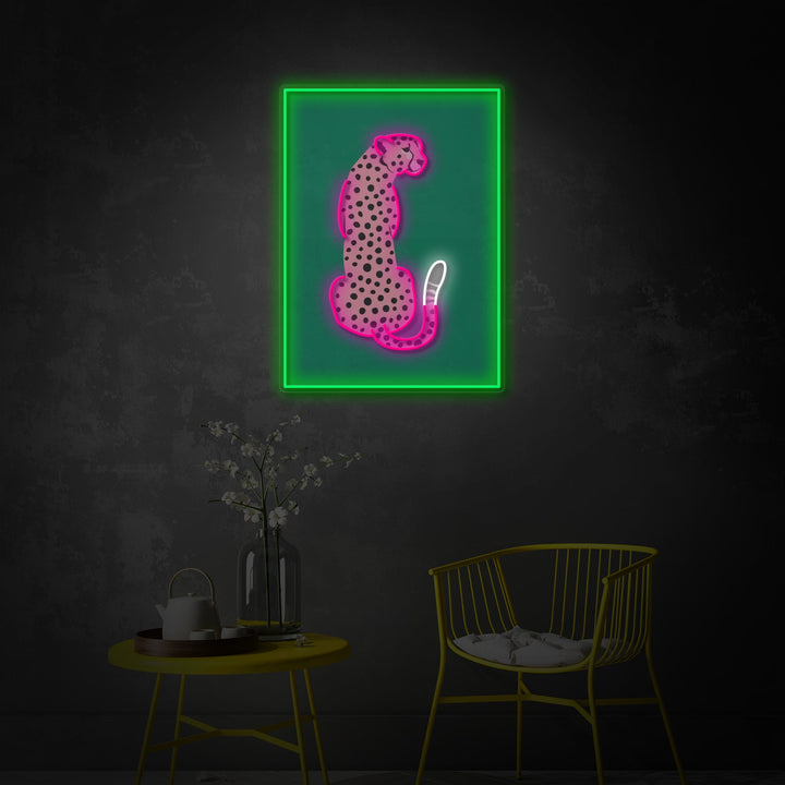 "Pop art tropicale di ghepardo africano rosa africano" Insegna al neon a LED stampata con UV